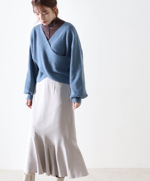 Cheek（チーク）の「クロスカシュクールニット（ニット/セーター・レディース・モカ/ブルー/オフホワイト/ベージュ・FREE）」の17枚目の写真