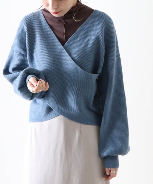 Cheek（チーク）の「クロスカシュクールニット（ニット/セーター・レディース・モカ/ブルー/オフホワイト/ベージュ・FREE）」の14枚目の写真