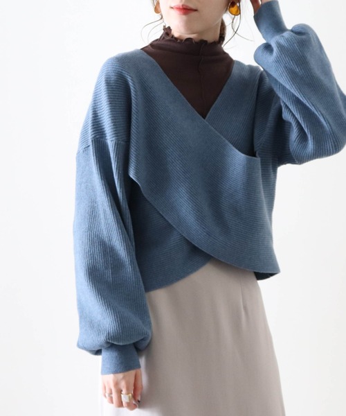 Cheek（チーク）の「クロスカシュクールニット（ニット/セーター・レディース・モカ/ブルー/オフホワイト/ベージュ・FREE）」の13枚目の写真