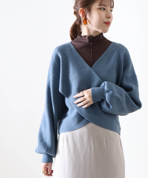 Cheek（チーク）の「クロスカシュクールニット（ニット/セーター・レディース・モカ/ブルー/オフホワイト/ベージュ・FREE）」の12枚目の写真