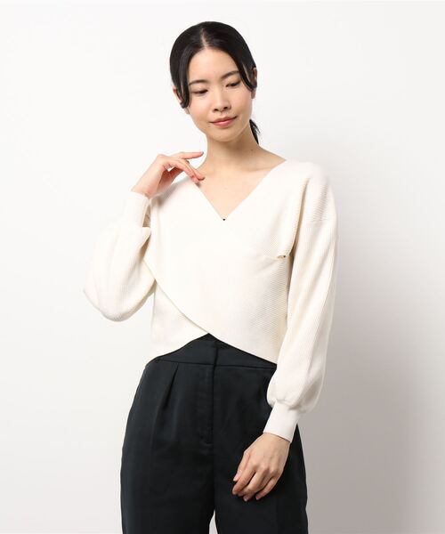 Cheek（チーク）の「クロスカシュクールニット（ニット/セーター・レディース・モカ/ブルー/オフホワイト/ベージュ・FREE）」の9枚目の写真