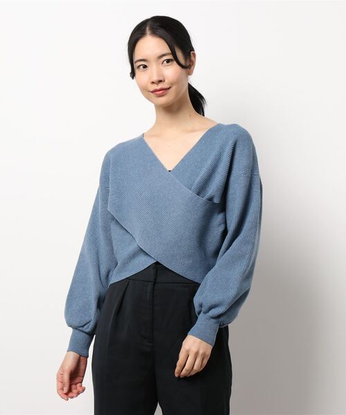 Cheek（チーク）の「クロスカシュクールニット（ニット/セーター・レディース・モカ/ブルー/オフホワイト/ベージュ・FREE）」の7枚目の写真