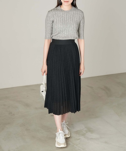 Chaco closet（チャコ クローゼット）の「針抜きレーヨンリブ編み5分袖クルーネックニット（ニット/セーター・レディース・ベージュ/ブラック/グレー/ブラウン・FREE）」の8枚目の写真