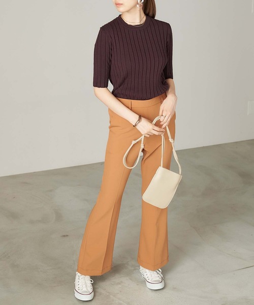 Chaco closet（チャコ クローゼット）の「針抜きレーヨンリブ編み5分袖クルーネックニット（ニット/セーター・レディース・ベージュ/ブラック/グレー/ブラウン・FREE）」の12枚目の写真