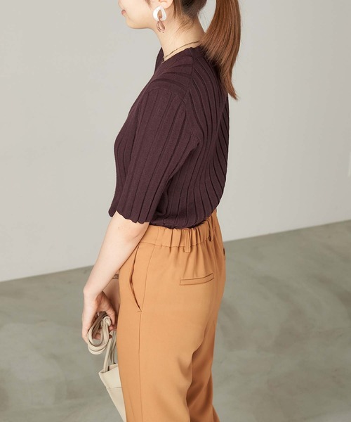 Chaco closet（チャコ クローゼット）の「針抜きレーヨンリブ編み5分袖クルーネックニット（ニット/セーター・レディース・ベージュ/ブラック/グレー/ブラウン・FREE）」の10枚目の写真