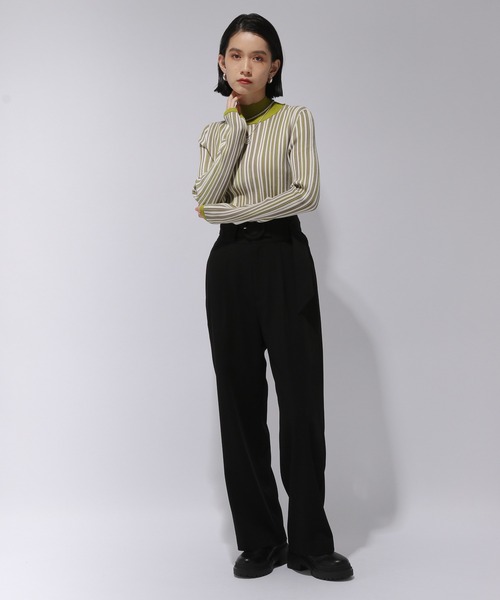HARE ハレ ランダムストライプニット ハイネック グリーン 上品 綺麗め HARE - HAREハレ ランダムストライプニット ハイネック グリーン 上品