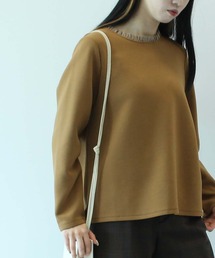 【M~5L大きいサイズ 】衿フリルレース使い カットソー