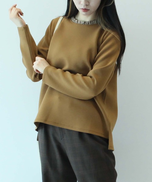 MB mint breeze(エムビーミントブリーズ)の「【M~5L大きいサイズ 】衿フリルレース使い カットソー(Tシャツ/カットソー・レディース・ベージュ/チャコールグレー/ブラウン・3L/M/L/LL/4L/5L)」の15枚目の写真