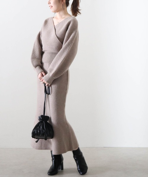 Cheek（チーク）の「【オンライン限定】カシュクールニットセットアップ（ニット/セーター・レディース・アイボリー/モカ/ブルー・FREE）」の3枚目の写真