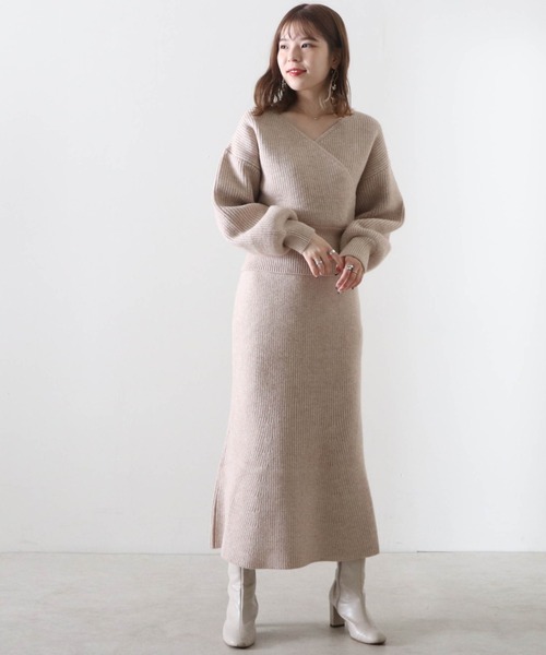 Cheek（チーク）の「【オンライン限定】カシュクールニットセットアップ（ニット/セーター・レディース・アイボリー/モカ/ブルー・FREE）」の4枚目の写真