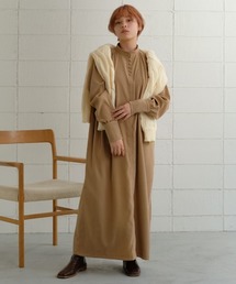 配色ステッチスタンドワンピース