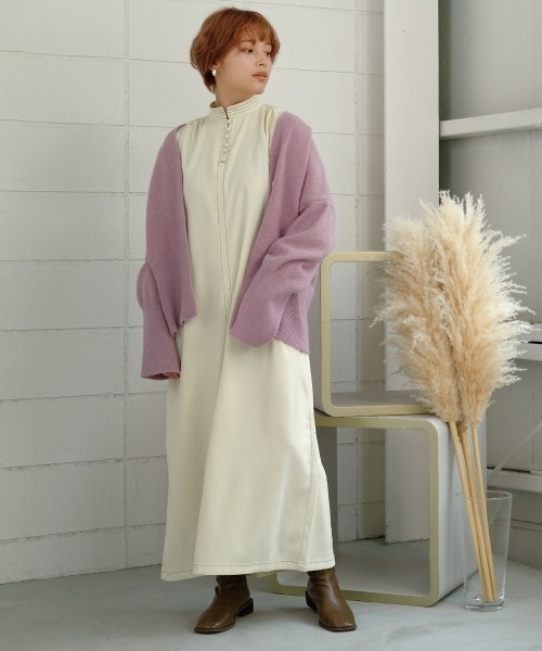 Bab（バブ）の「配色ステッチスタンドワンピース（ワンピース・レディース・ベージュ/ブラウン/アイボリー・M）」の8枚目の写真