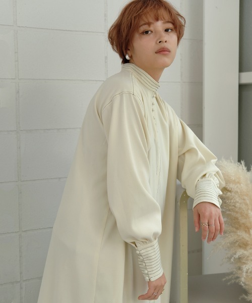 Bab（バブ）の「配色ステッチスタンドワンピース（ワンピース・レディース・ベージュ/ブラウン/アイボリー・M）」の9枚目の写真