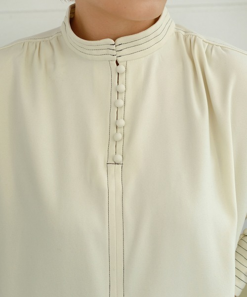 Bab（バブ）の「配色ステッチスタンドワンピース（ワンピース・レディース・ベージュ/ブラウン/アイボリー・M）」の14枚目の写真