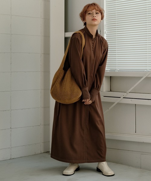 Bab（バブ）の「配色ステッチスタンドワンピース（ワンピース・レディース・ベージュ/ブラウン/アイボリー・M）」の18枚目の写真