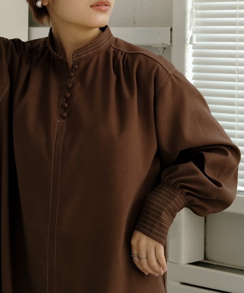 Bab（バブ）の「配色ステッチスタンドワンピース（ワンピース・レディース・ベージュ/ブラウン/アイボリー・M）」の19枚目の写真