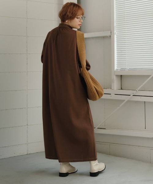 Bab（バブ）の「配色ステッチスタンドワンピース（ワンピース・レディース・ベージュ/ブラウン/アイボリー・M）」の20枚目の写真