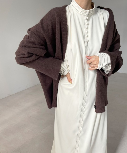 Bab（バブ）の「配色ステッチスタンドワンピース（ワンピース・レディース・ベージュ/ブラウン/アイボリー・M）」の5枚目の写真