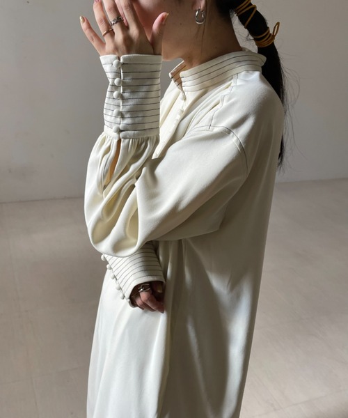 Bab（バブ）の「配色ステッチスタンドワンピース（ワンピース・レディース・ベージュ/ブラウン/アイボリー・M）」の6枚目の写真