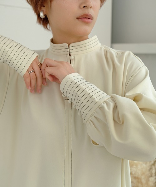 Bab（バブ）の「配色ステッチスタンドワンピース（ワンピース・レディース・ベージュ/ブラウン/アイボリー・M）」の17枚目の写真