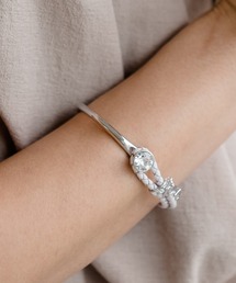 クリスタルストーンレザーブレスレット(ゴールド)（ブレスレット