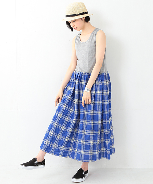 BEAMS BOY(ビームスボーイ)の「BEAMS BOY / 切り替え タンクトップ ワンピース 15SS(ワンピース・レディース・ホワイト/グレー・ONE SIZE)」の2枚目の写真