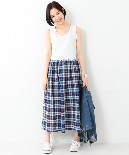 BEAMS BOY(ビームスボーイ)の「BEAMS BOY / 切り替え タンクトップ ワンピース 15SS(ワンピース・レディース・ホワイト/グレー・ONE SIZE)」の1枚目の写真