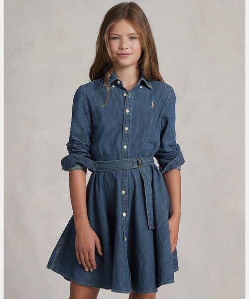 ベルテッド コットン デニム シャツドレス（ワンピース）｜POLO RALPH