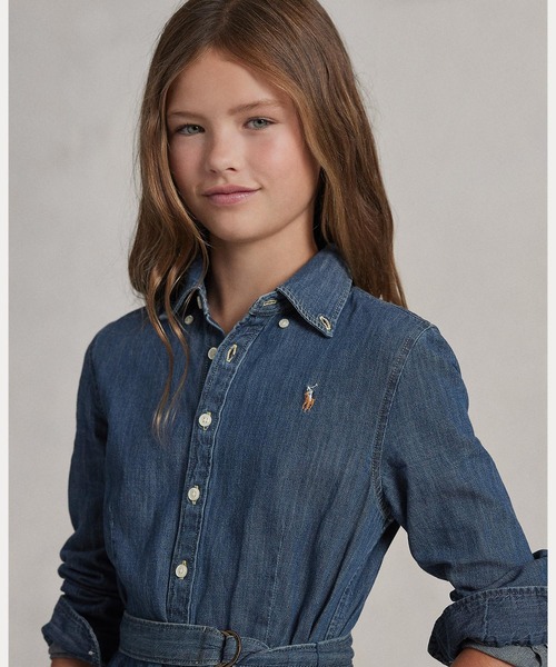 ベルテッド コットン デニム シャツドレス（ワンピース）｜POLO RALPH