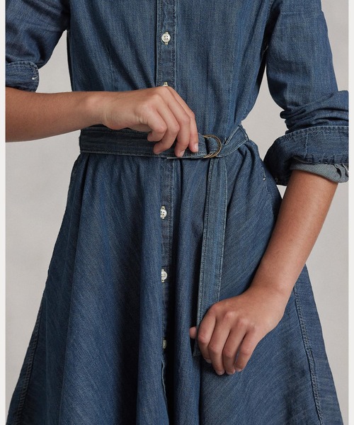 ベルテッド コットン デニム シャツドレス（ワンピース）｜POLO RALPH