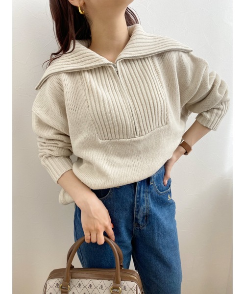 jumelle（ジュメロ）の「ハーフジッププルオーバー（ニット/セーター・レディース・ブラック/ベージュ・FREE）」の2枚目の写真