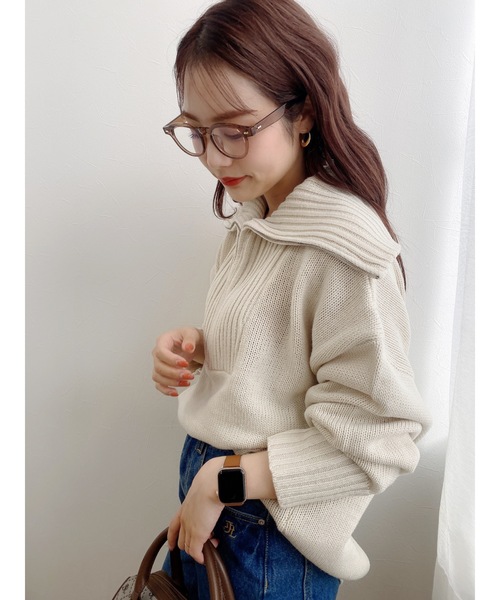 jumelle（ジュメロ）の「ハーフジッププルオーバー（ニット/セーター・レディース・ブラック/ベージュ・FREE）」の13枚目の写真