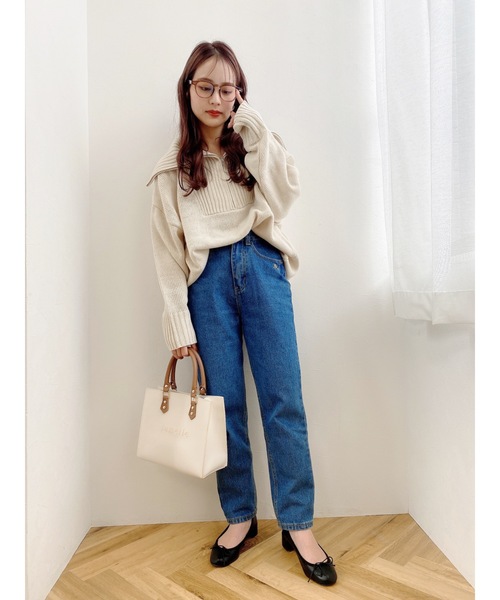 jumelle（ジュメロ）の「ハーフジッププルオーバー（ニット/セーター・レディース・ブラック/ベージュ・FREE）」の4枚目の写真