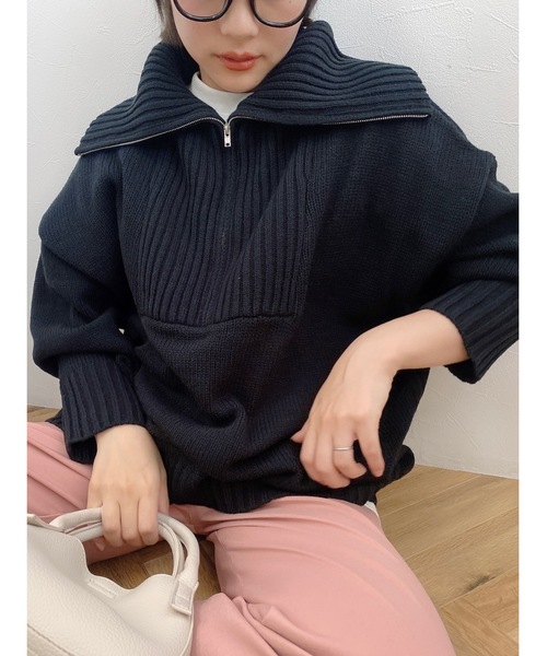 jumelle（ジュメロ）の「ハーフジッププルオーバー（ニット/セーター・レディース・ブラック/ベージュ・FREE）」の9枚目の写真