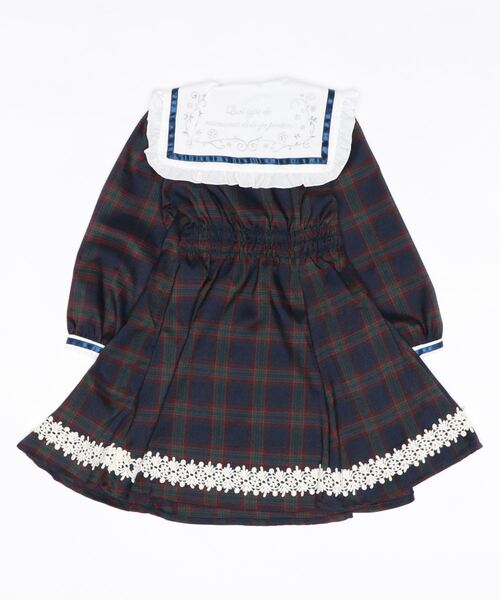 axes femme（アクシーズファム）の「刺繍襟チェック柄セーラーＯＰ（ワンピース・キッズ・ベージュ/ネイビー・MEDIUM/LARGE/X-LARGE/XX-LARGE/SMALL）」の3枚目の写真