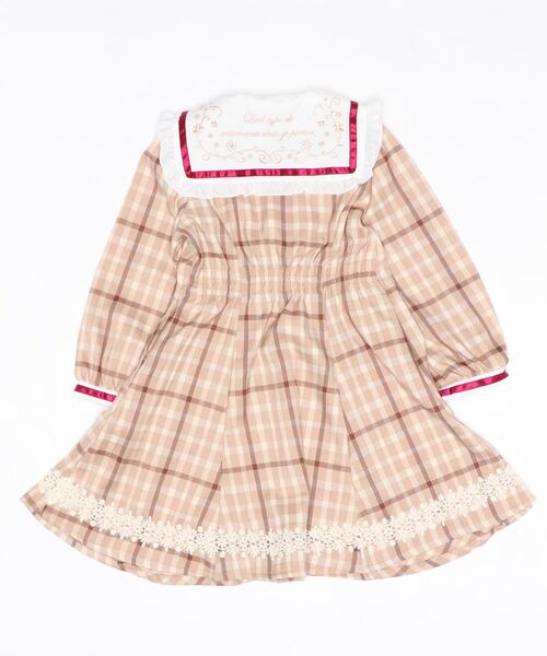 axes femme（アクシーズファム）の「刺繍襟チェック柄セーラーＯＰ（ワンピース・キッズ・ベージュ/ネイビー・MEDIUM/LARGE/X-LARGE/XX-LARGE/SMALL）」の4枚目の写真