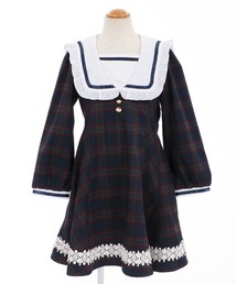 刺繍襟チェック柄セーラーOP