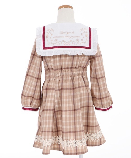 axes femme（アクシーズファム）の「刺繍襟チェック柄セーラーＯＰ（ワンピース・キッズ・ベージュ/ネイビー・MEDIUM/LARGE/X-LARGE/XX-LARGE/SMALL）」の7枚目の写真