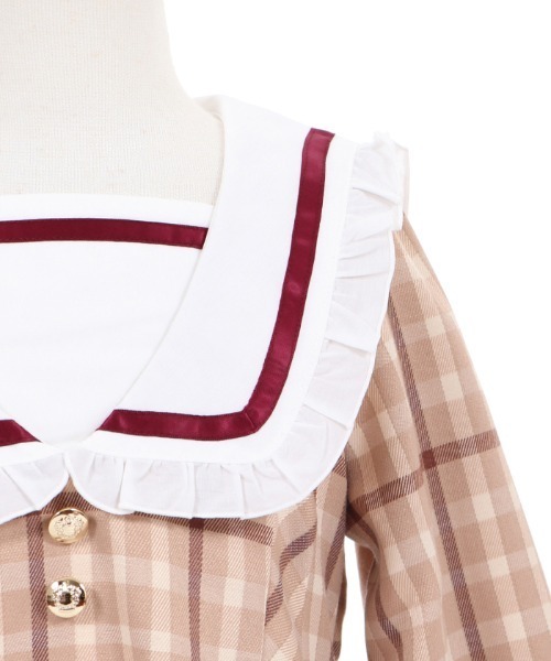 axes femme（アクシーズファム）の「刺繍襟チェック柄セーラーＯＰ（ワンピース・キッズ・ベージュ/ネイビー・MEDIUM/LARGE/X-LARGE/XX-LARGE/SMALL）」の10枚目の写真