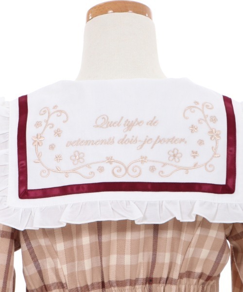 axes femme（アクシーズファム）の「刺繍襟チェック柄セーラーＯＰ（ワンピース・キッズ・ベージュ/ネイビー・MEDIUM/LARGE/X-LARGE/XX-LARGE/SMALL）」の14枚目の写真