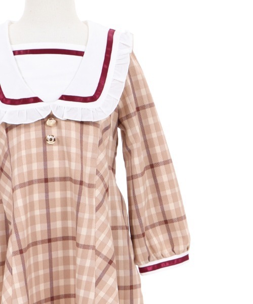 axes femme（アクシーズファム）の「刺繍襟チェック柄セーラーＯＰ（ワンピース・キッズ・ベージュ/ネイビー・MEDIUM/LARGE/X-LARGE/XX-LARGE/SMALL）」の15枚目の写真