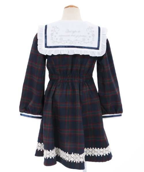 axes femme（アクシーズファム）の「刺繍襟チェック柄セーラーＯＰ（ワンピース・キッズ・ベージュ/ネイビー・MEDIUM/LARGE/X-LARGE/XX-LARGE/SMALL）」の18枚目の写真