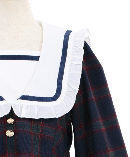 axes femme（アクシーズファム）の「刺繍襟チェック柄セーラーＯＰ（ワンピース・キッズ・ベージュ/ネイビー・MEDIUM/LARGE/X-LARGE/XX-LARGE/SMALL）」の21枚目の写真