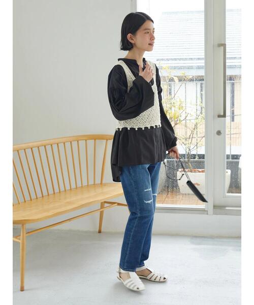 AMERICAN HOLIC（アメリカンホリック）の「テーパードダメージデニム（デニムパンツ・レディース・インディゴブルー・XS/S/L/M/LL）」の19枚目の写真