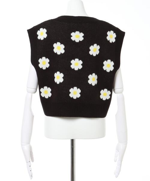 INGNI（イング）の「デイジー柄ニットベスト（ニット/セーター・レディース・ブラック/アイボリー/ブルー・M）」の6枚目の写真