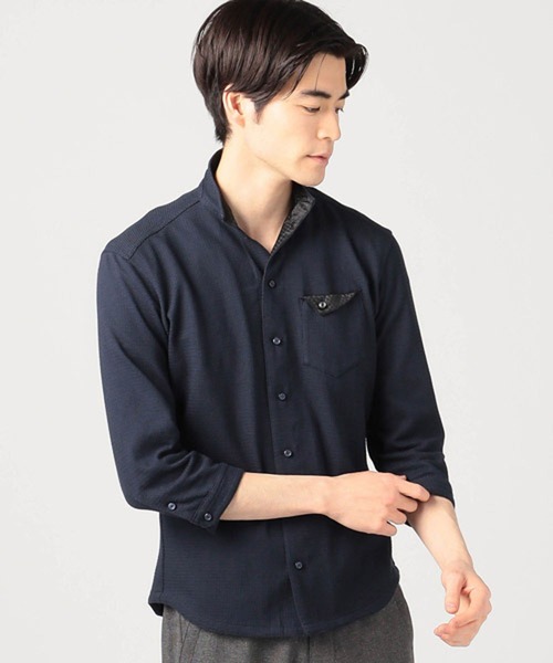 HIDEAWAYS NICOLE（ハイダウェイニコル）の「イタリアンカラーカットソーシャツ（Tシャツ/カットソー・メンズ・ネイビー/オフホワイト/ホワイト系その他/ホワイト系その他2・MEDIUM/LARGE/X-LARGE）」の4枚目の写真