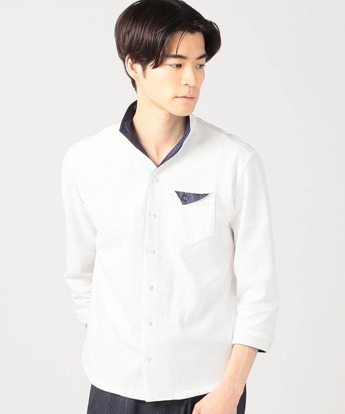 HIDEAWAYS NICOLE（ハイダウェイニコル）の「イタリアンカラーカットソーシャツ（Tシャツ/カットソー・メンズ・ネイビー/オフホワイト/ホワイト系その他/ホワイト系その他2・MEDIUM/LARGE/X-LARGE）」の2枚目の写真