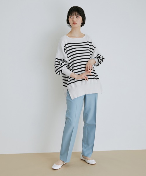 ADAM ET ROPE'(アダムエロペ)の「【アウトレット店舗・WEB限定】総針ニットバスクボーダー(ニット/セーター・レディース・ブラック系その他/ブルー系その他・FREE)」の11枚目の写真