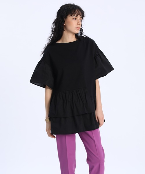 Luftrobe(ルフトローブ)の「《Luftrobe》ドッキングカットソー(Tシャツ/カットソー・レディース・ブラック/オフホワイト・9号)」の2枚目の写真