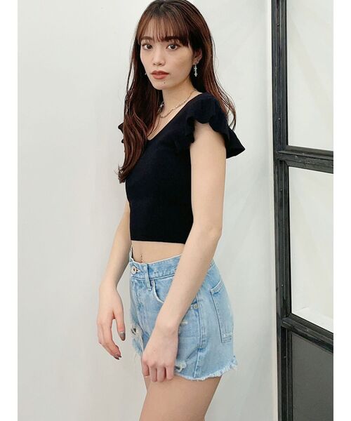 GYDA（ジェイダ）の「H/W FRONTダメージ デニムショートパンツ（デニムパンツ・レディース・ライトブルー/オフホワイト/ブルー・SMALL/MEDIUM/X-SMALL）」の16枚目の写真